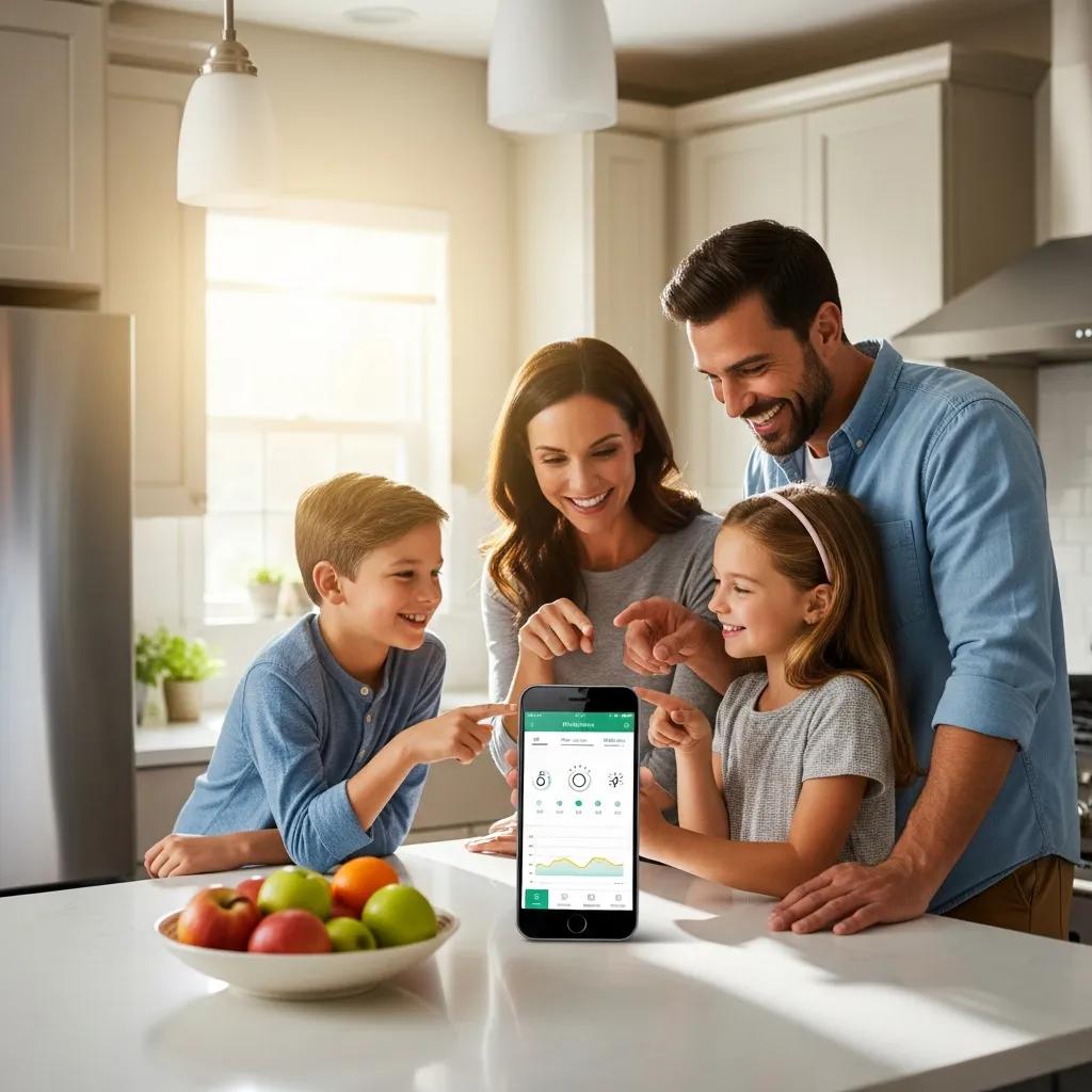 Family using a phone to control a smart thermostat — easy smart-home control