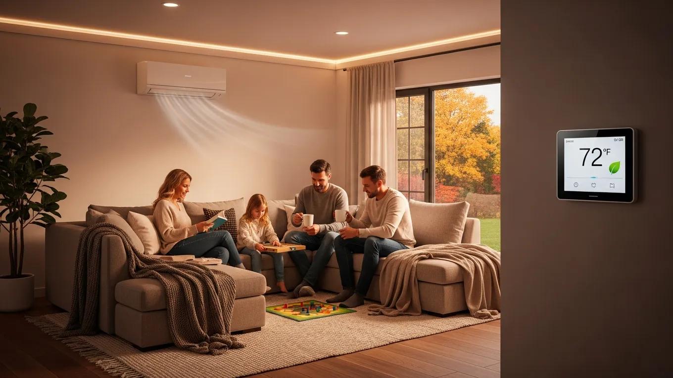 Cozy home interior with energy-efficient HVAC system highlighting comfort and energy savings